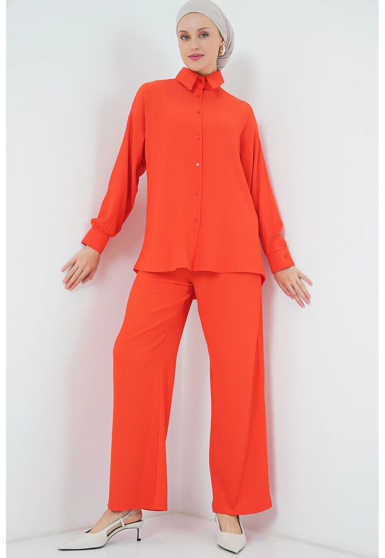 Set din doua piese pentru dama - HiCCUP - camasa si pantaloni supradimensionati - Portocaliu - textil - Portocaliu