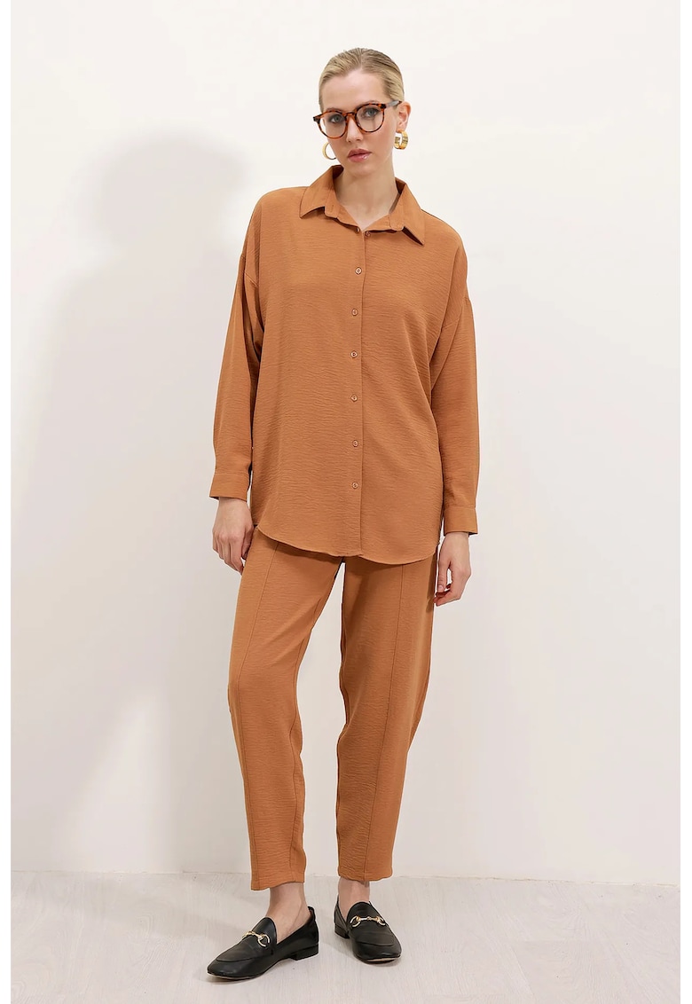 Compleu dama -  model supradimensionat - poliester/lycra - 2 piese - maro