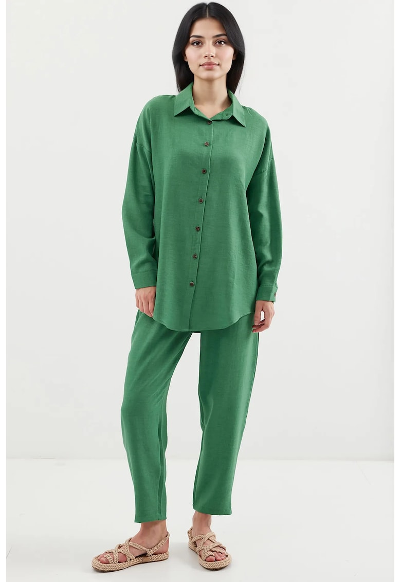 Compleu dama  camasa cu maneca lunga si pantaloni - viscoza/in - verde -