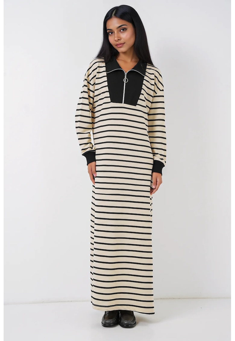 Rochie maxi -  cu dungi - guler cu fermoar