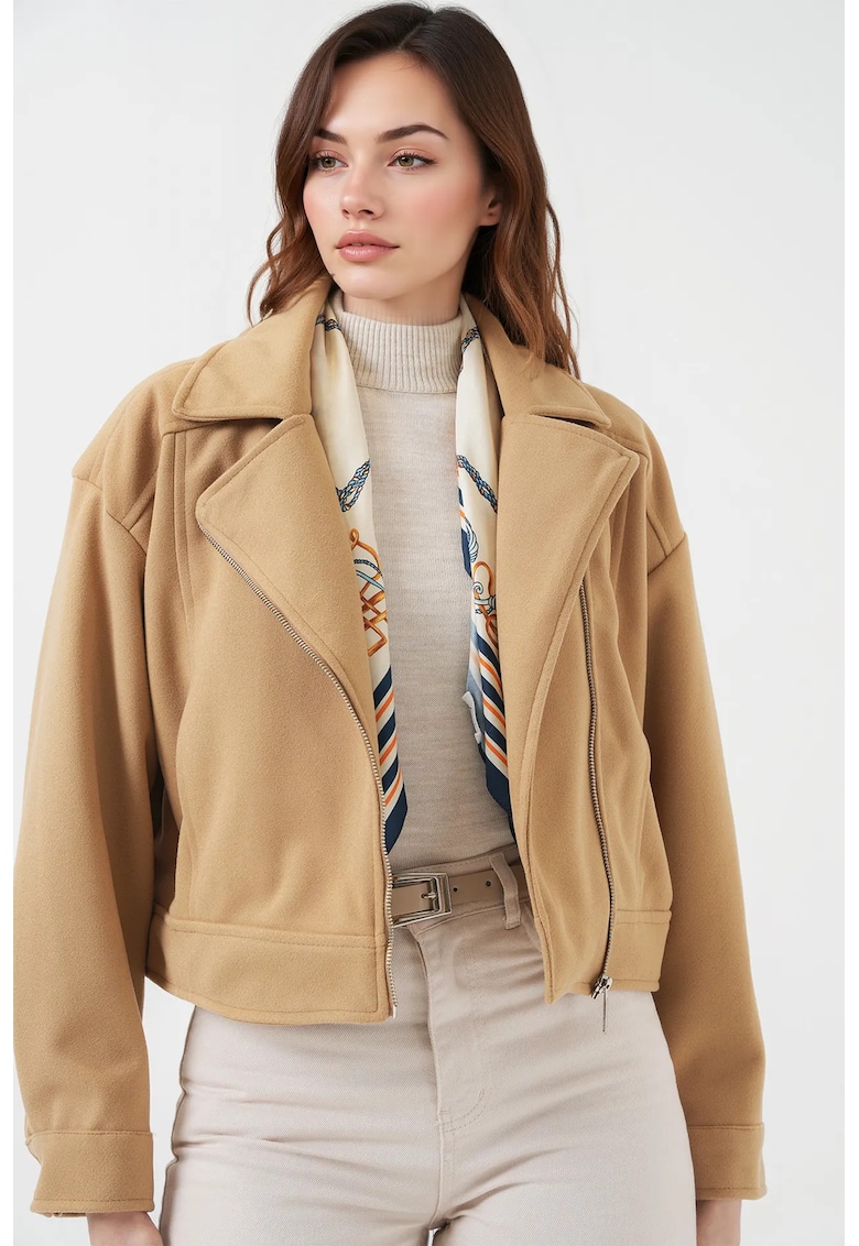 Jacheta dama HiCCUP - poliester/bumbac - croiala dreapta - maro