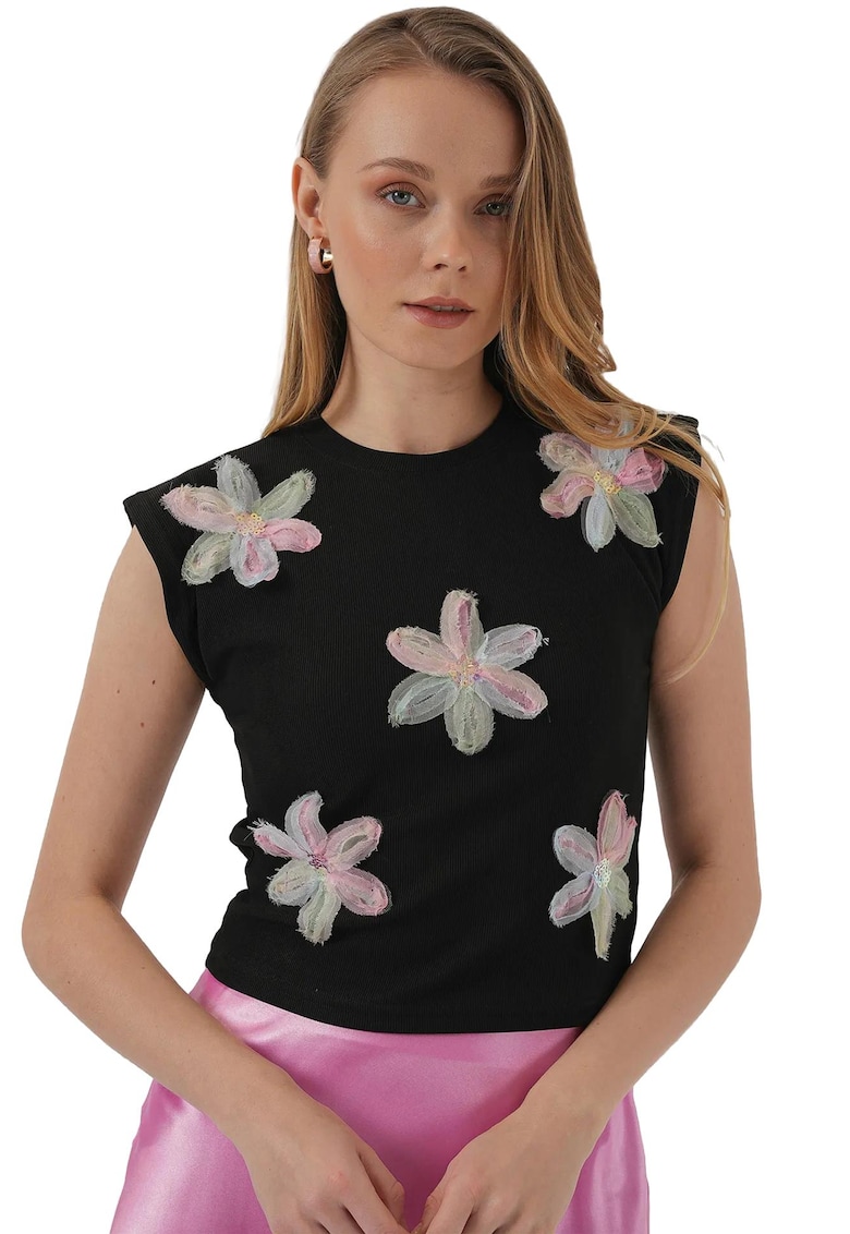 Top dama - HiCCUP - Jerseu - Negru - Floral