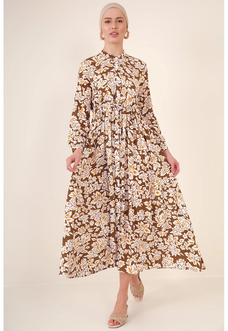 Rochie maxi dama  viscoza - floral - decolteu rotund - multicolor