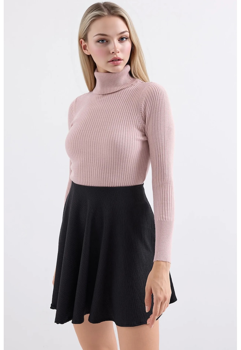 Pulover dama BigDart - texturat - guler inalt - tricot - Roz - Roz aprins