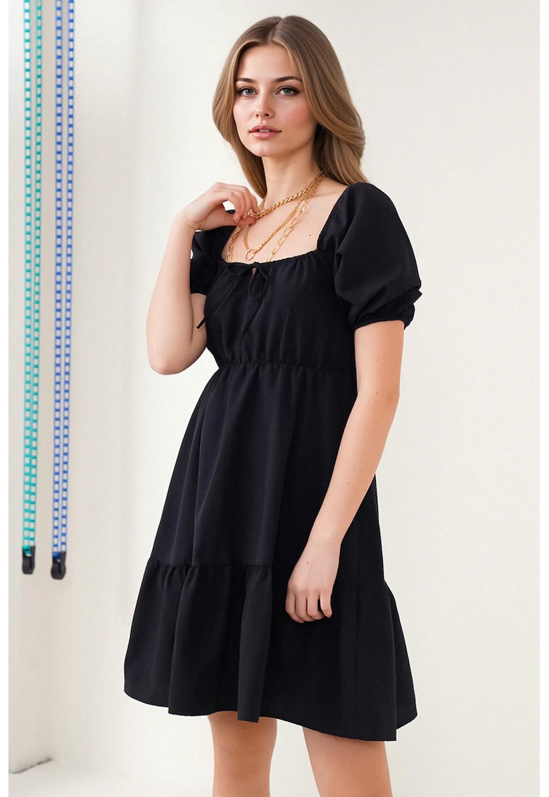 Rochie mini dama - HiCCUP - forma A - decolteu patrat - bumbac/poliester - negru
