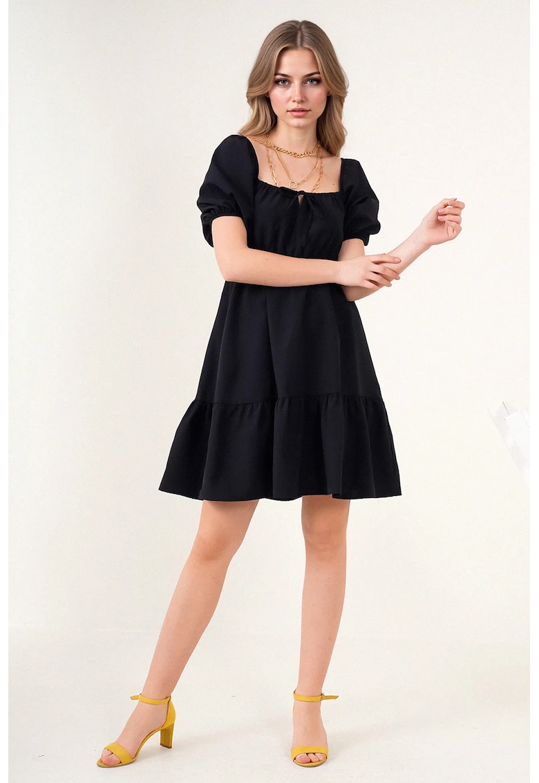 Rochie mini dama -  forma A - decolteu patrat - bumbac/poliester - negru