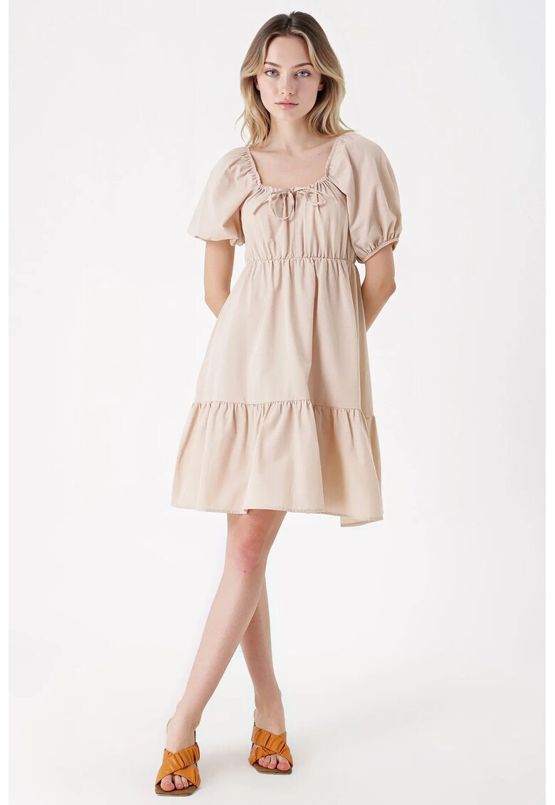 Rochie mini dama - HiCCUP - forma A - bumbac/poliester - bej