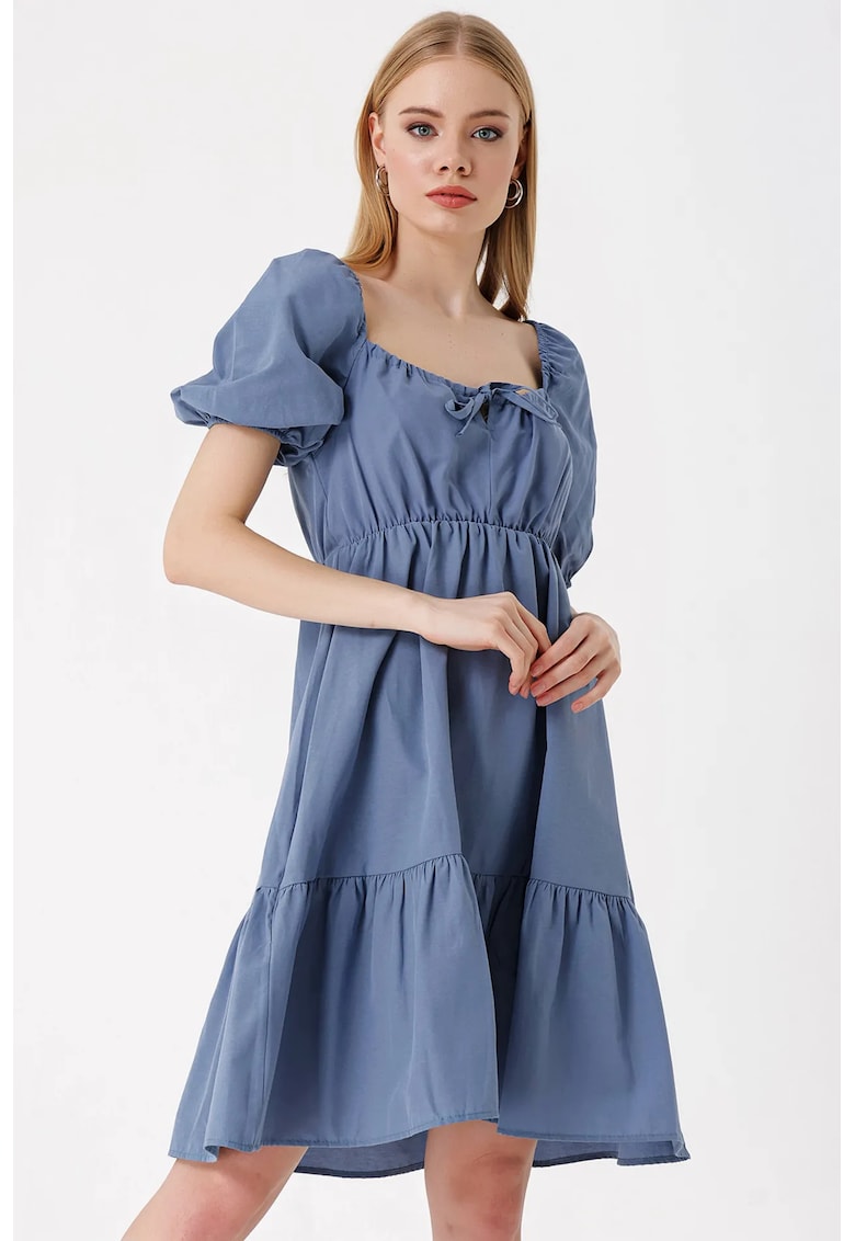 Rochie mini dama - forma A - decolteu patrat - bumbac/poliester - albastru indigo Rochie mini dama - forma A - decolteu patrat - bumbac/poliester - albastru indigo