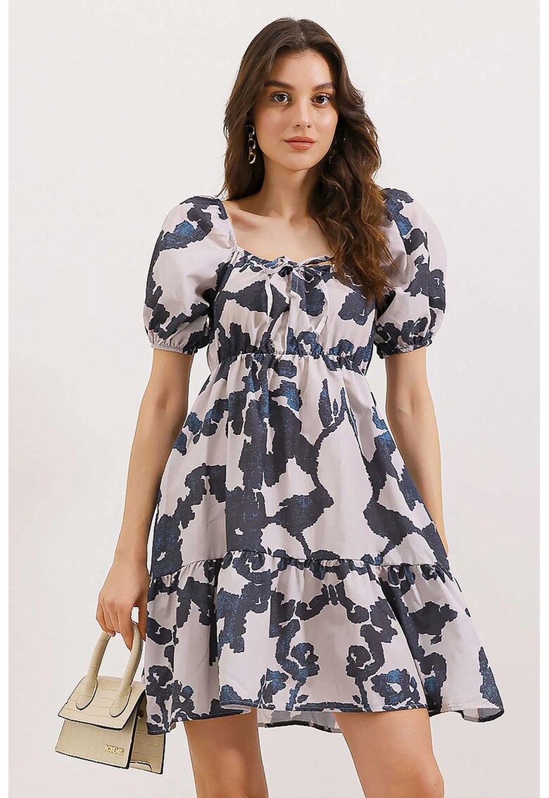 Rochie mini dama - forma A - decolteu patrat - bumbac/poliester - bleumarin/alb Rochie mini dama - forma A - decolteu patrat - bumbac/poliester - bleumarin/alb