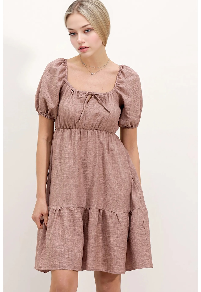 Rochie mini dama - HiCCUP - forma A - decolteu patrat - bumbac/poliester - roz