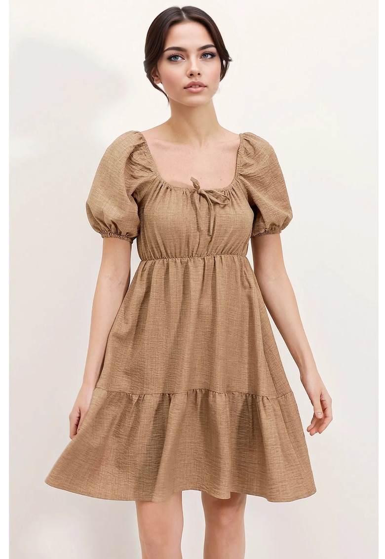 Rochie mini dama HiCCUP - forma A - decolteu patrat - Maro