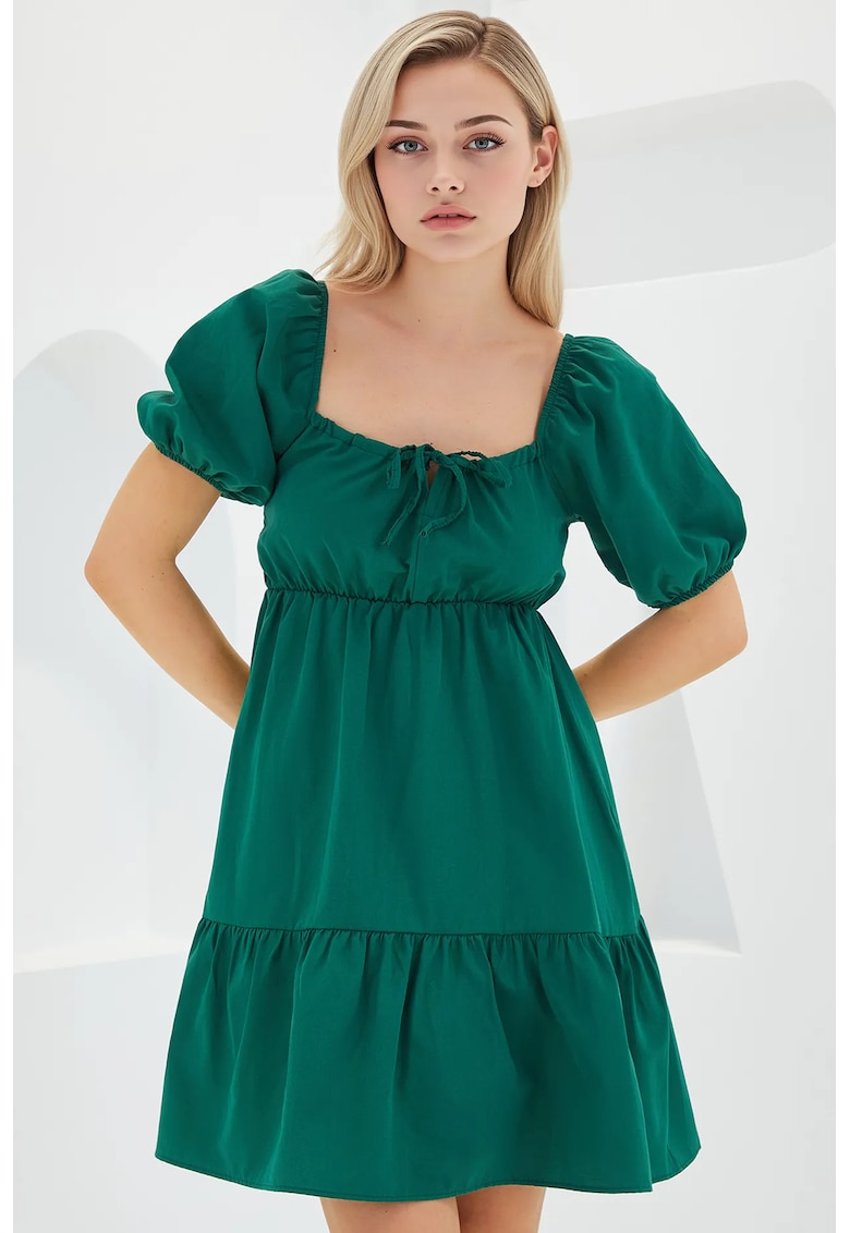 Rochie mini dama  decolteu patrat - forma de A - bumbac/poliester - verde