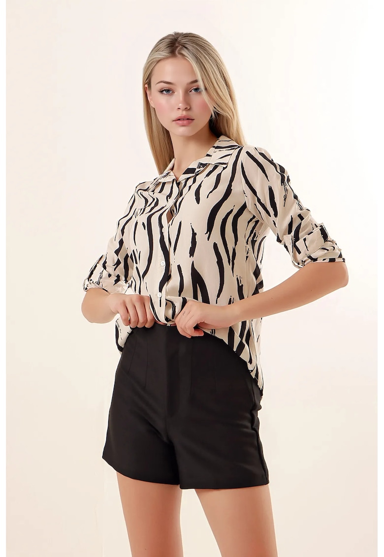 Camasa dama cu imprimeu BDART - viscoza - cu maneci lungi - natur