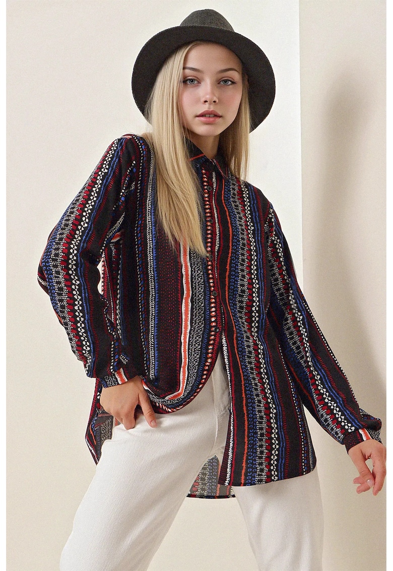 Camasa dama cu imprimeu BDART - viscoza - maneci lungi - albastru