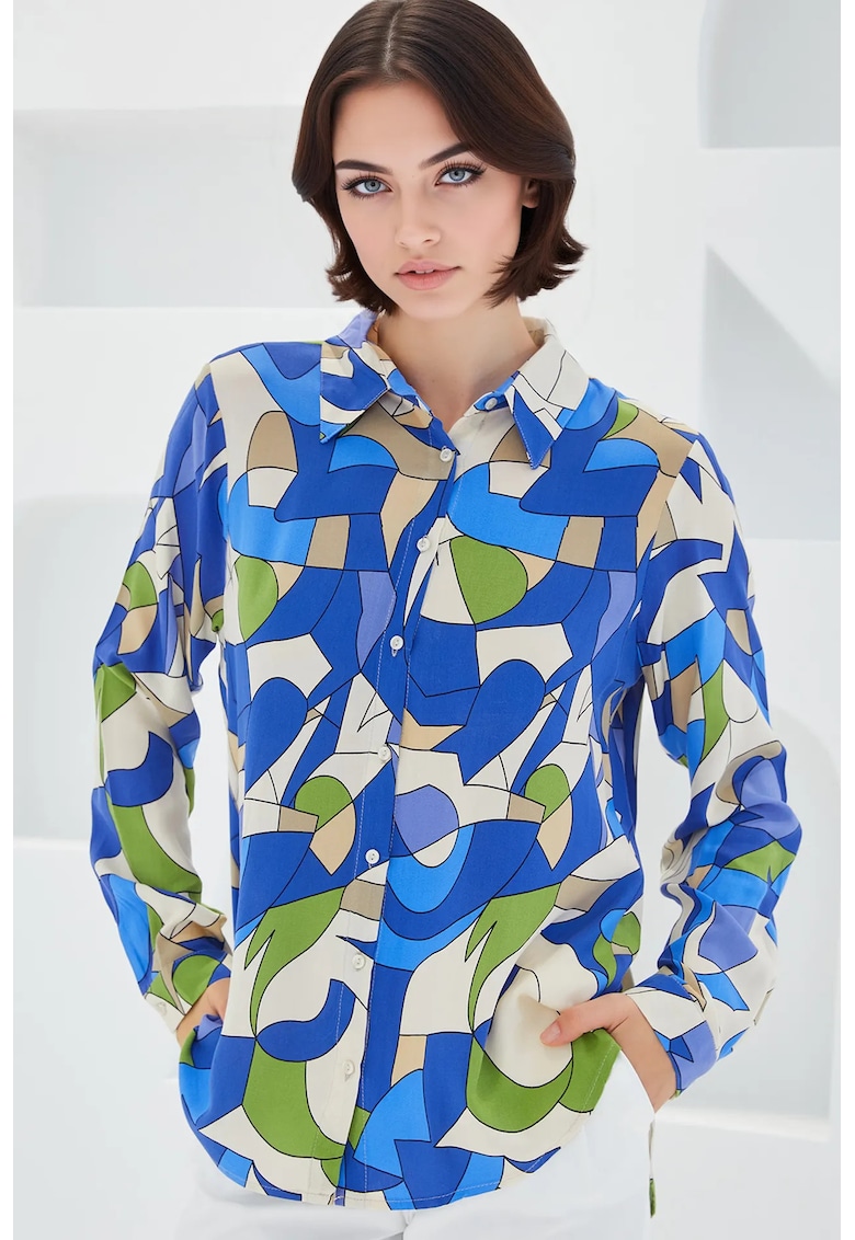 Camasa dama cu imprimeu BDART - viscoza - cu maneci lungi - indigo