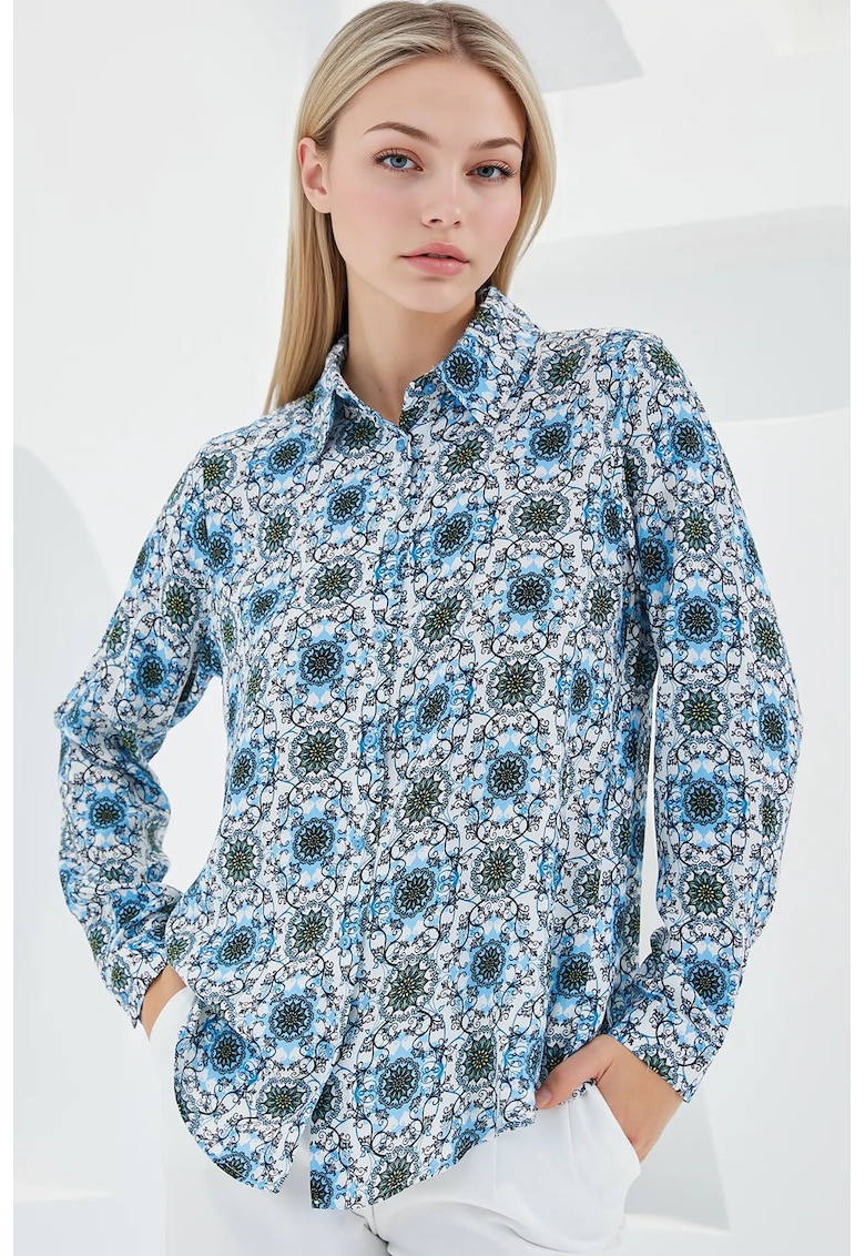Camasa dama BDART - viscoza - cu maneci lungi - albastru