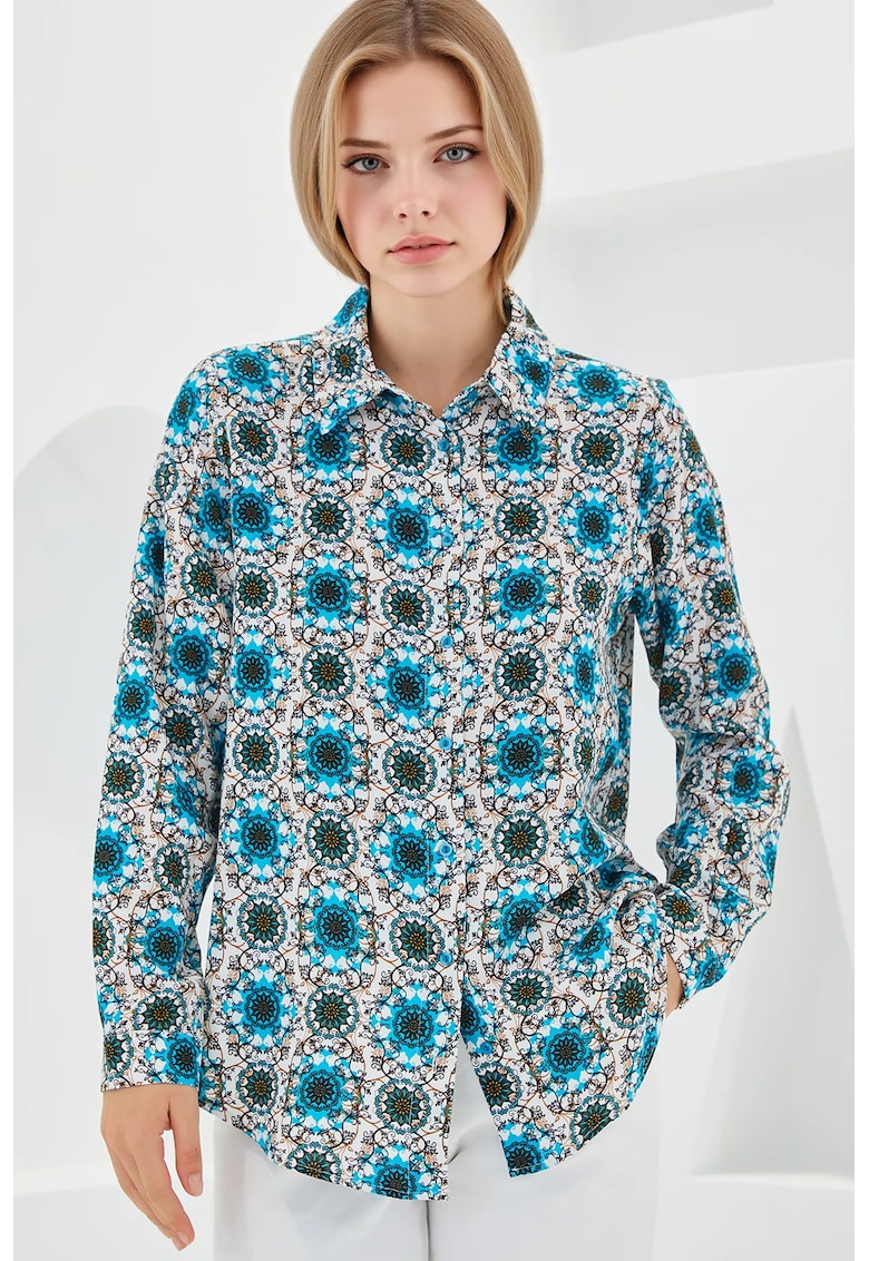 Camasa dama cu imprimeu BDART - viscoza - cu maneci lungi - albastru