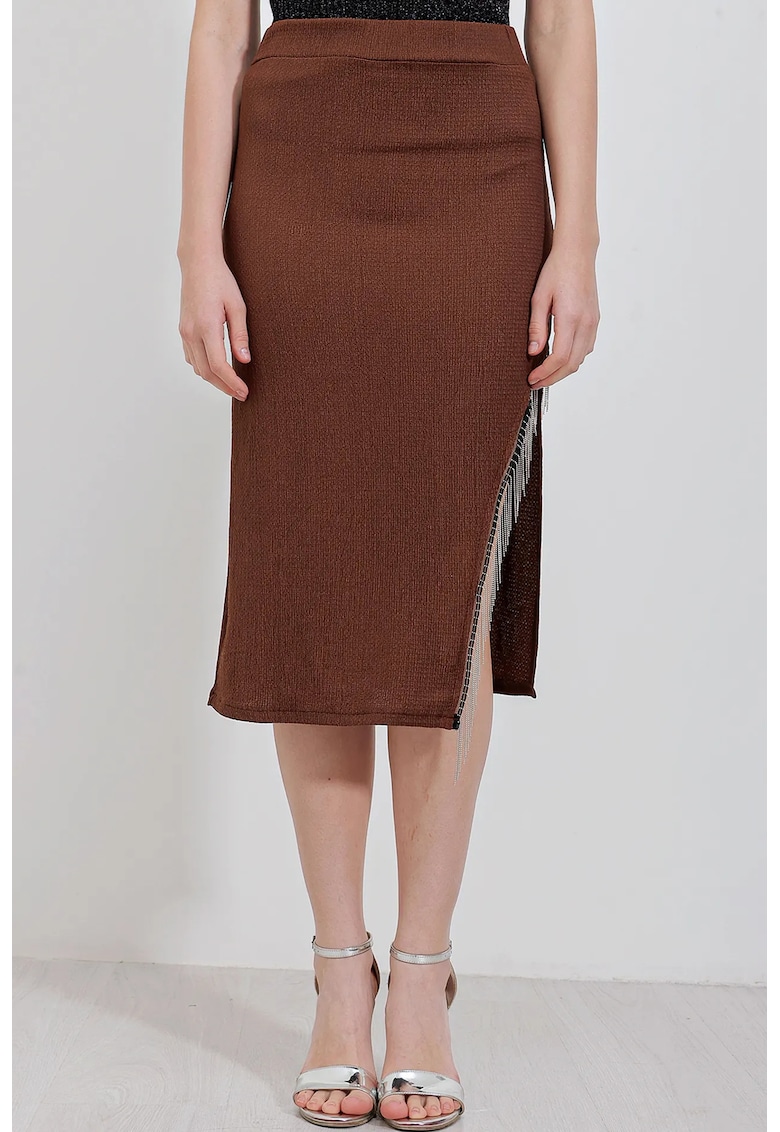 Fusta midi  texturata - maro - poliester-lycra