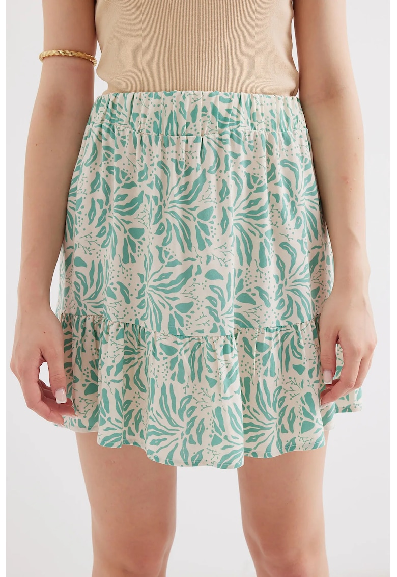 Fusta mini -  texturata - detalii cu volane - verde - poliester-lycra -