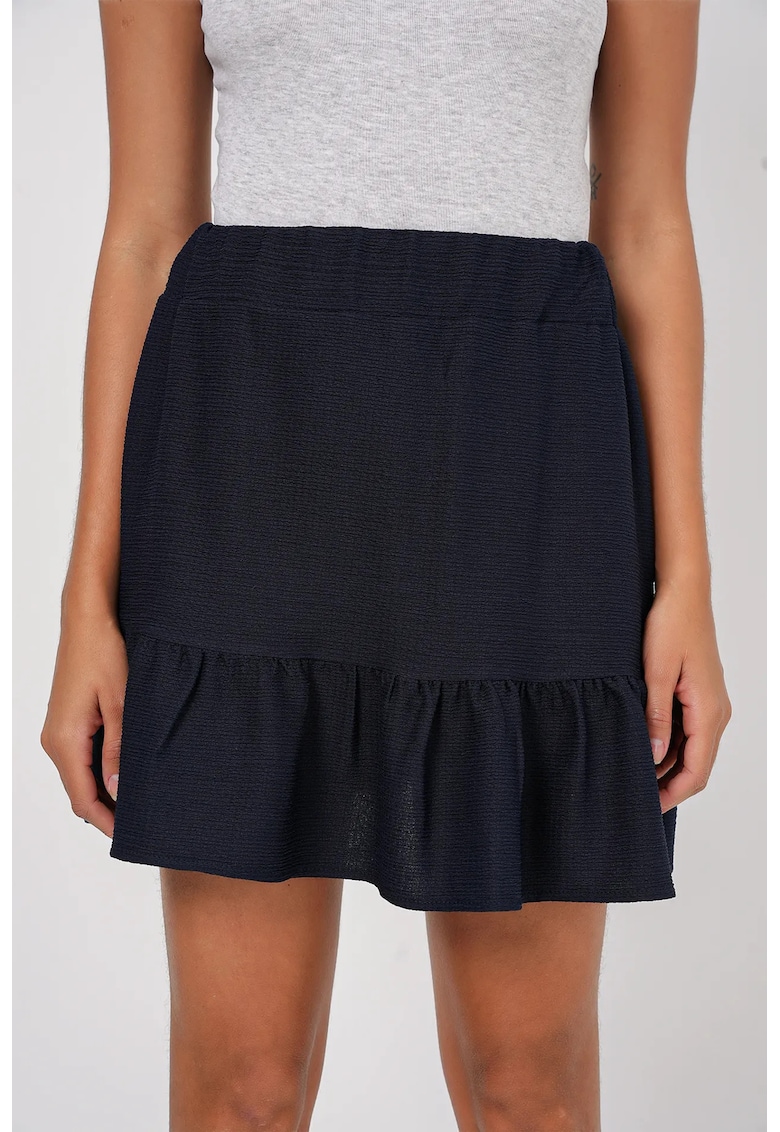 Fusta mini -  texturata - detalii cu volane - neagra - poliester-lycra