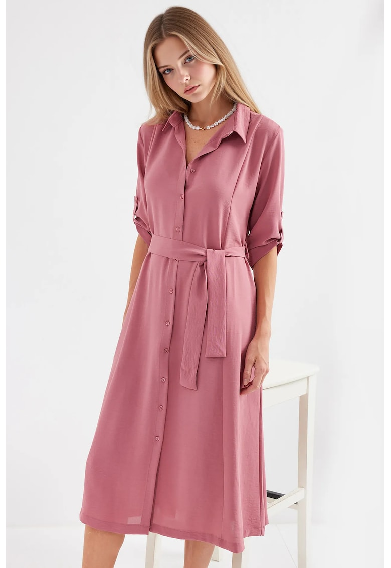 Rochie cu camasa Roz Paduros - Roz