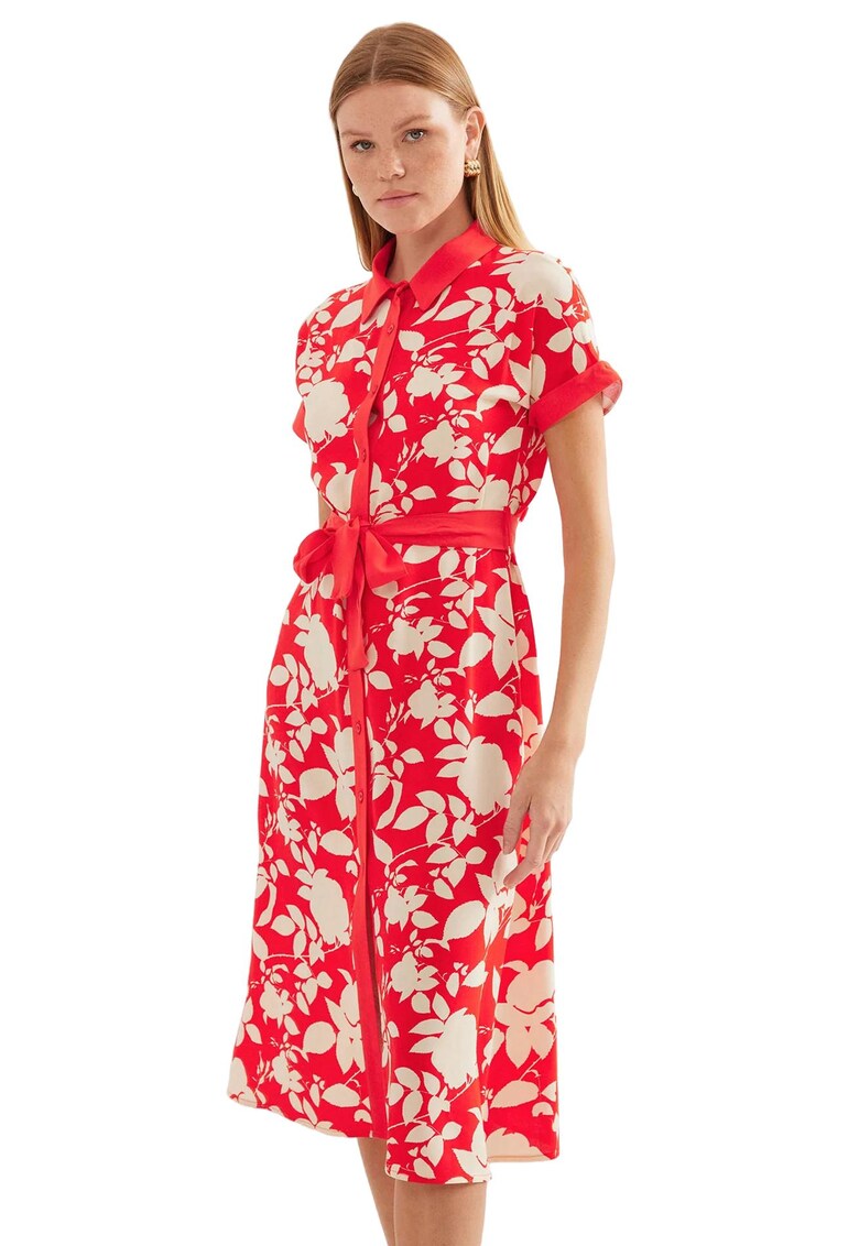 Rochie midi dama BigDart - imprimeu floral - viscoza - Rosu - Rosu