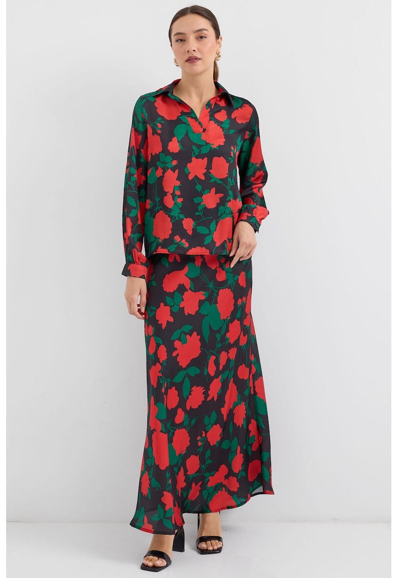 Rochie - HiCCUP - maneca lunga - imprimeu floral - multicolor - material poliviscon