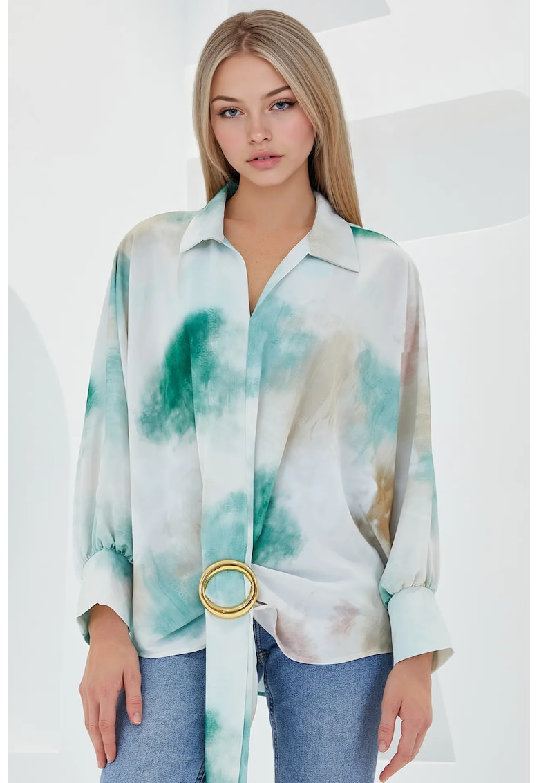 Camasa dama -  supradimensionata - cu funda - verde - poliester