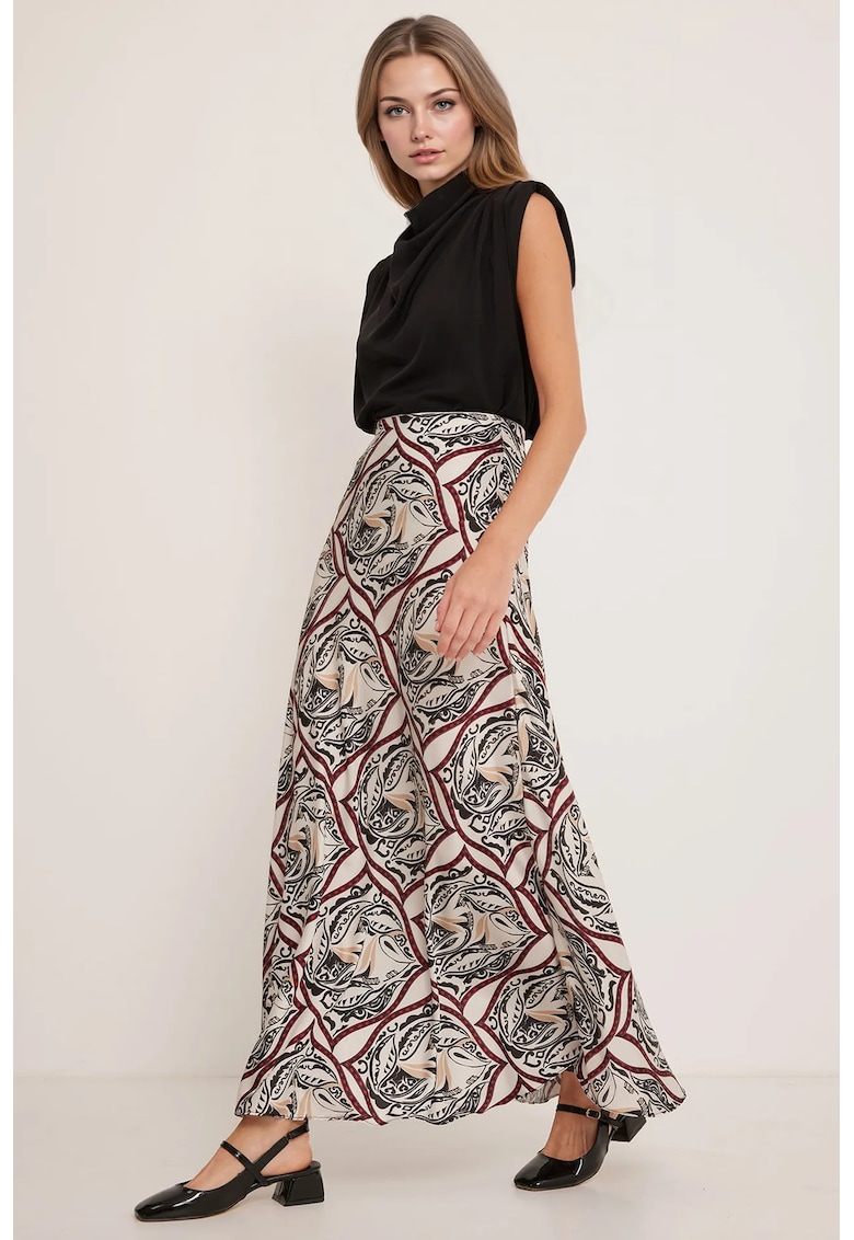 Fusta maxi - poliester - bej/negru - cu captuseala