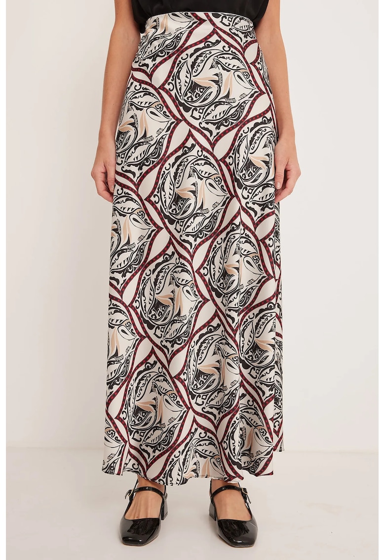 Fusta maxi -  poliester - bej/negru - cu captuseala