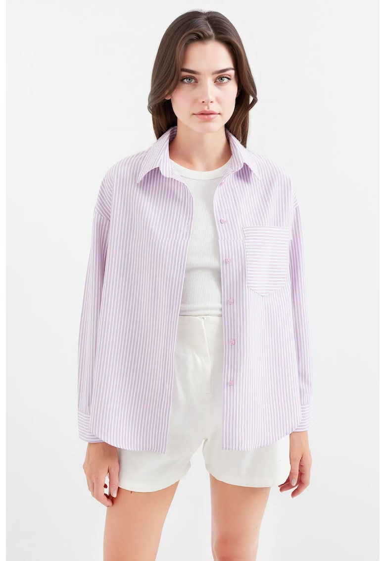 Camasa supradimensionata - HiCCUP - roz - bumbac - cu buzunar