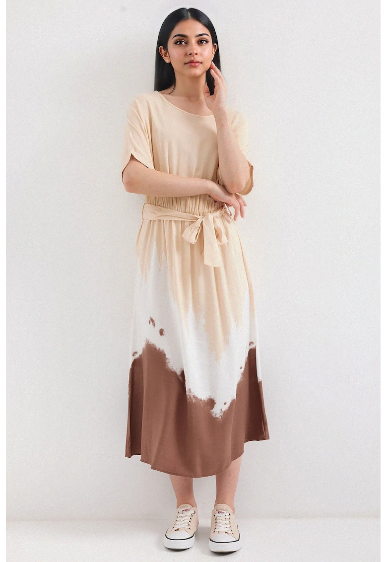 Rochie midi  cu imprimeu gradient - funda - bej - viscoza