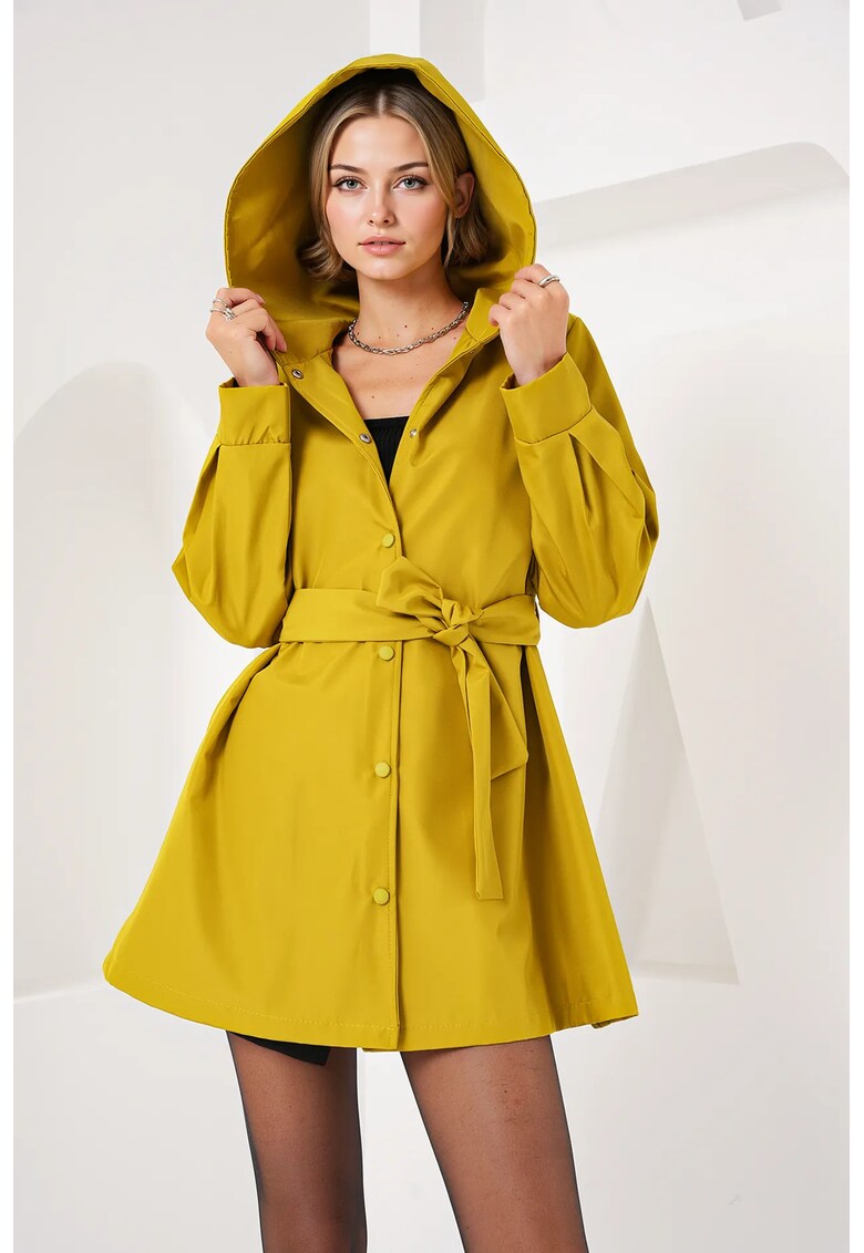 Palton dama cu gluga - croiala lejera - poliester - galben