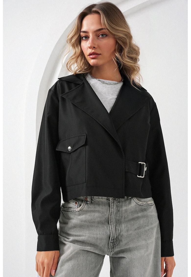 Palton dama -  scurt - poliester - negru