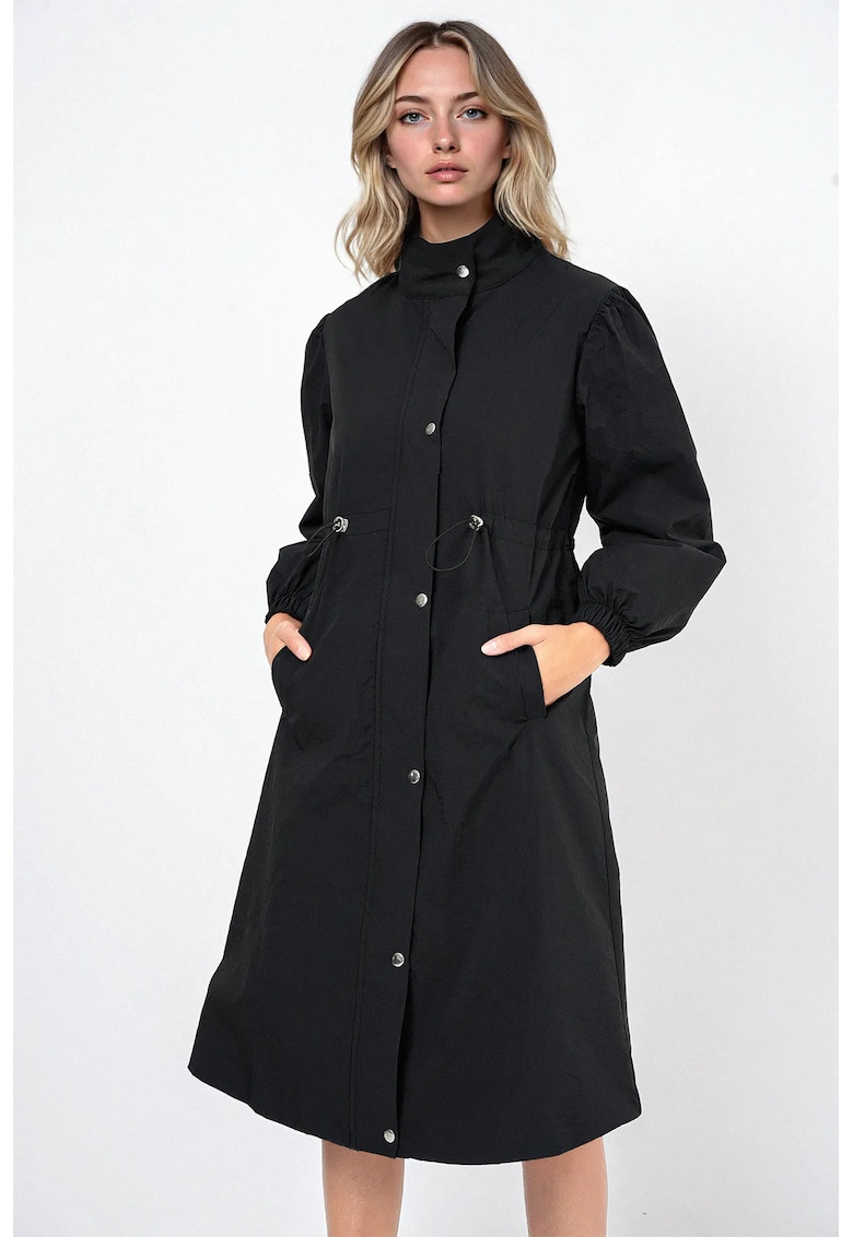 Palton dama  lung - cu captuseala - textil - negru
