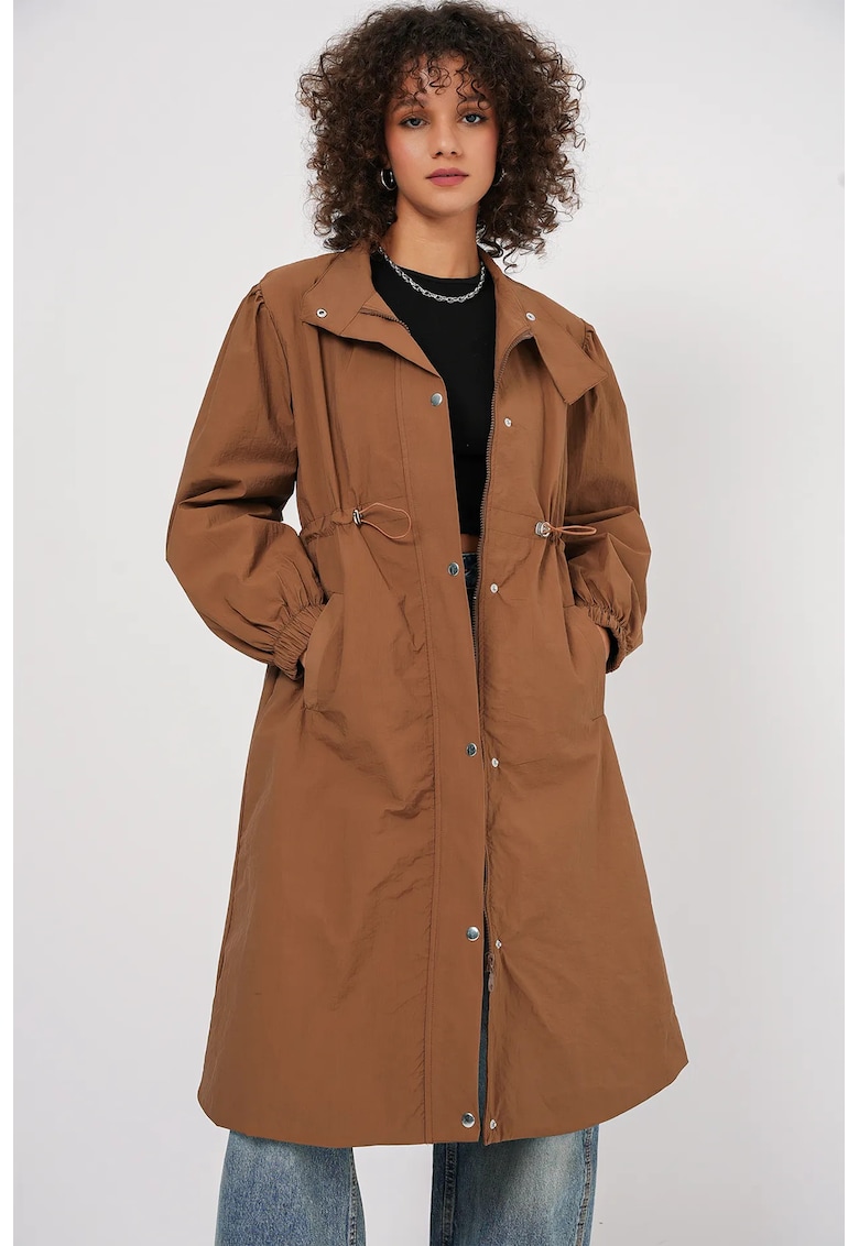 Palton dama -  lung - cu captuseala - poliamida - maro