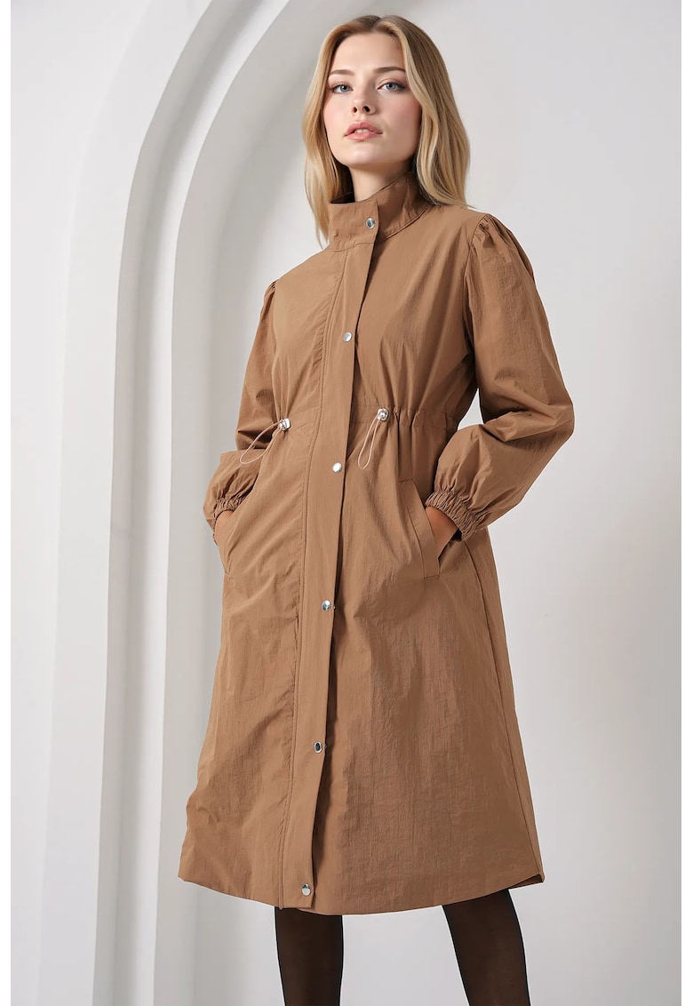 Palton pentru dama - lung - cu captuseala - poliamida - maro