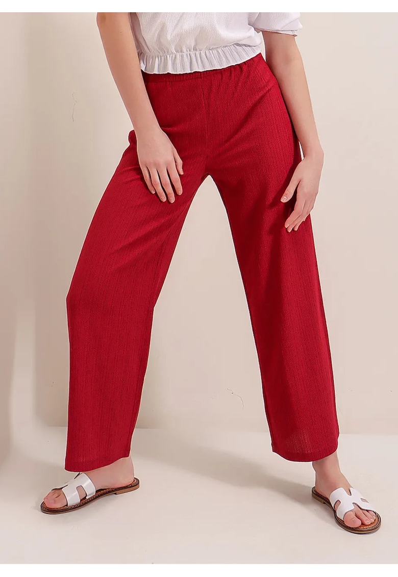 Pantaloni dama - HiCCUP - texturati - croiala relaxata - rosu - poliester-lycra