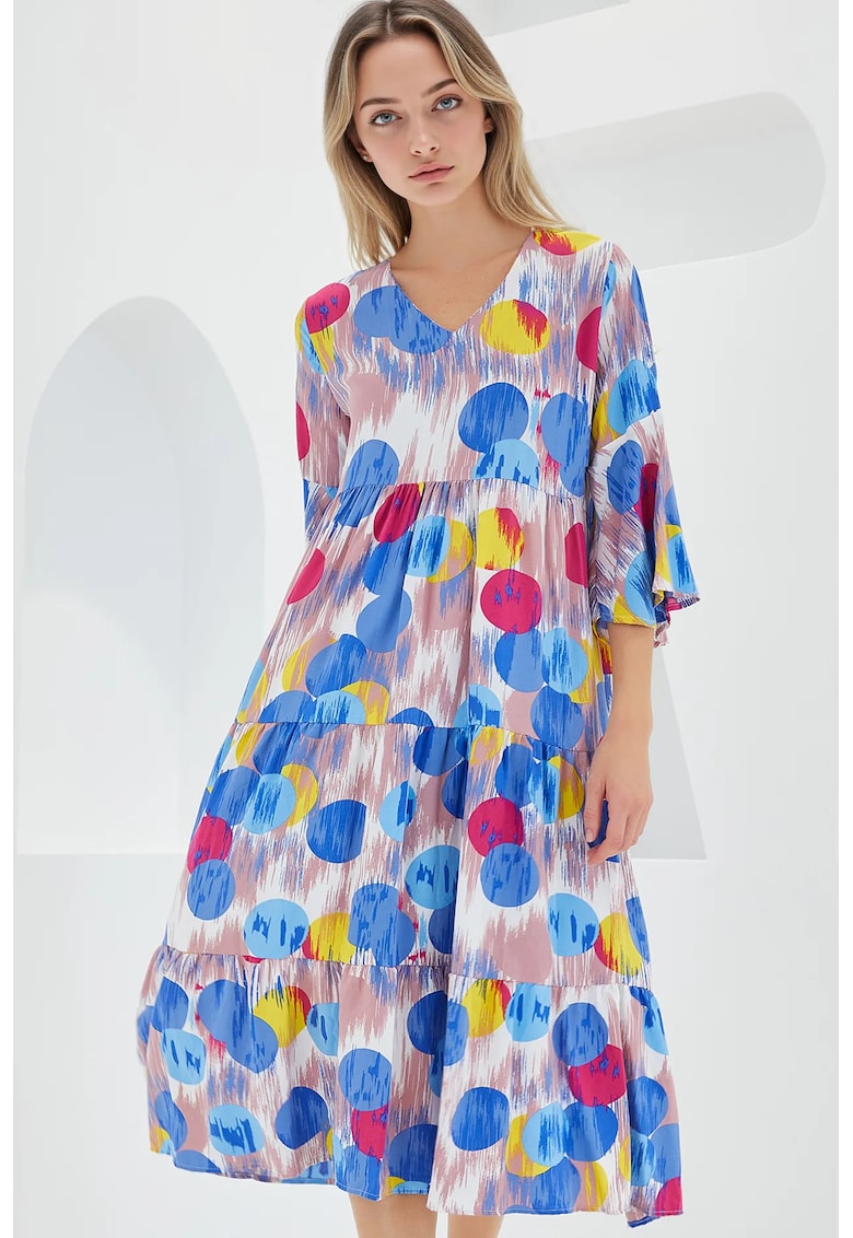 Rochie midi dama - HiCCUP - decolteu in V - viscoza - Multicolor