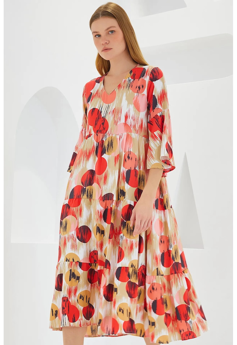 Rochie midi dama HiCCUP - decolteu V - viscoza - multicolor