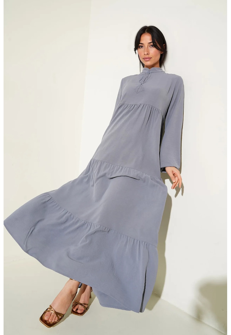 Rochie maxi dama - poliester/lycra - croiala lejera - Gri -