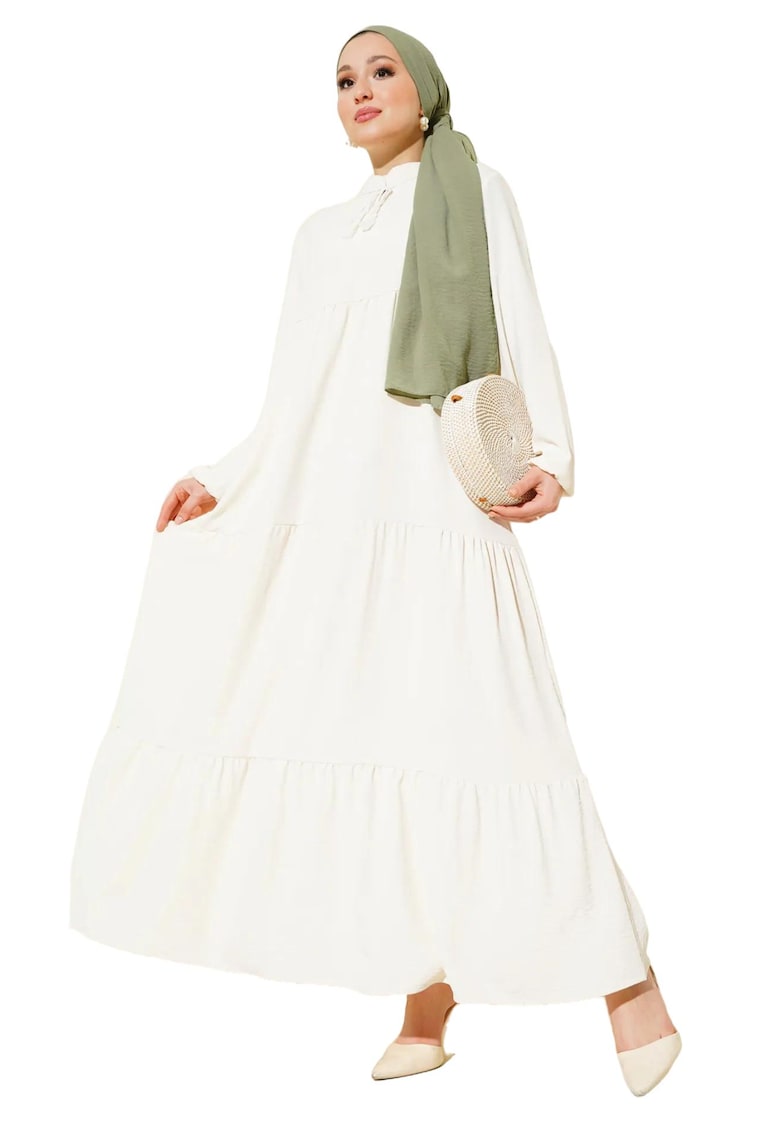 Rochie maxi dama - HiCCUP - poliester/lycra - croiala lejera - alb