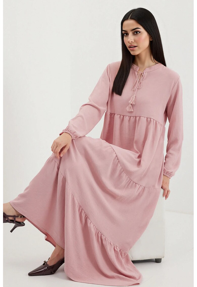 Rochie maxi dama - HiCCUP - poliester/lycra - croiala lejera - roz deschis