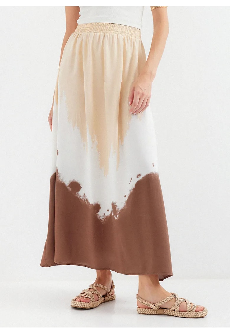 Fusta maxi cu talie elastica - degrade - bej/maro - viscoza