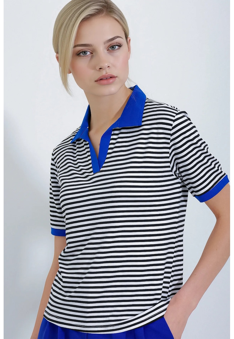 Tricou polo cu dungi maneci scurte - multicolor - viscoza/ lycra -
