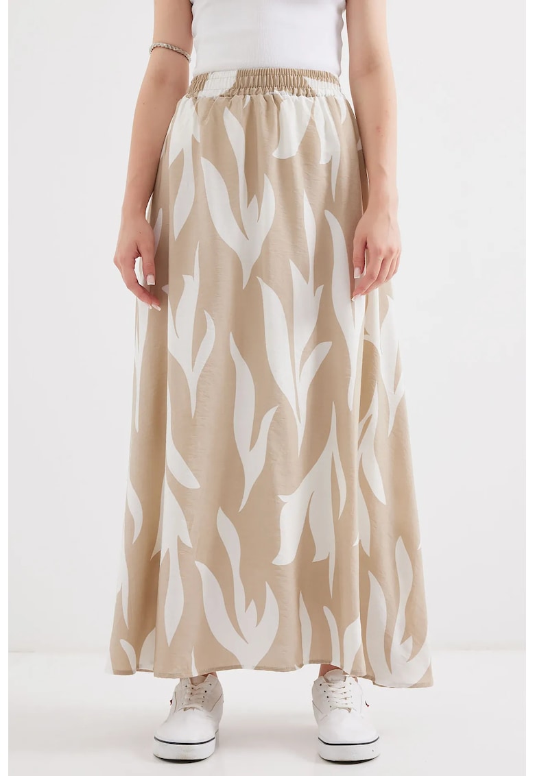 Fusta maxi -  model texturat - talie elastica - bej - textil