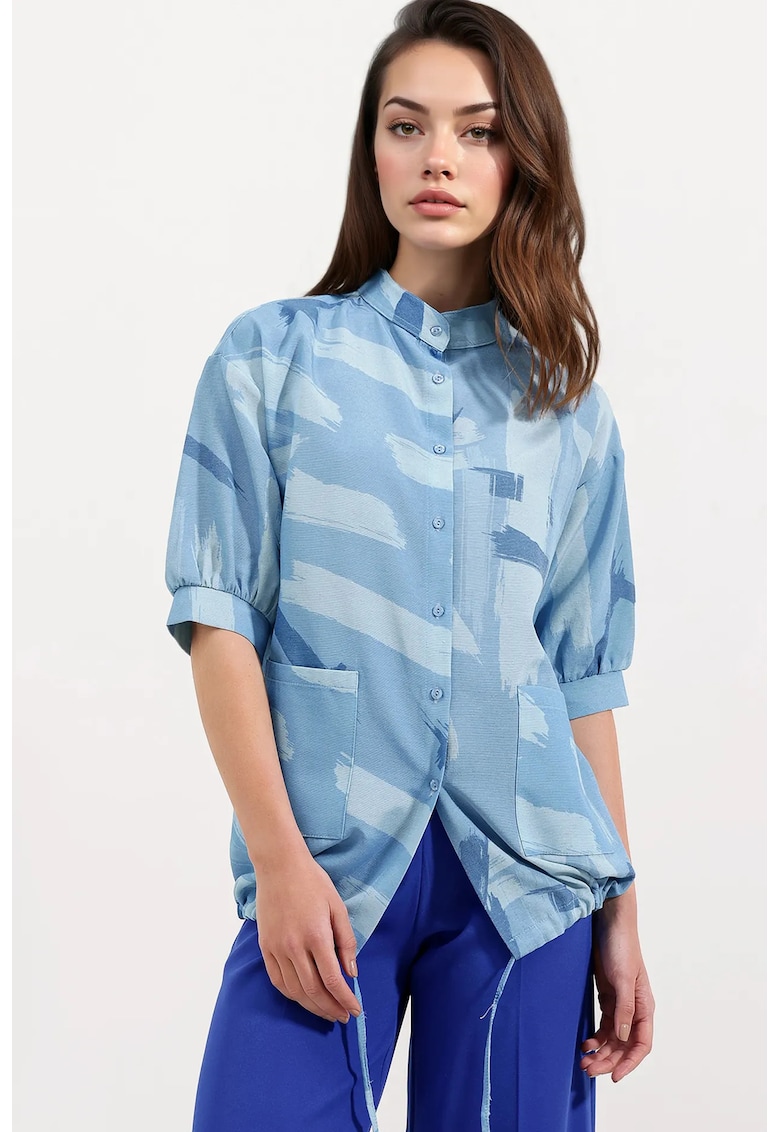 Camasa  cu imprimeu abstract - croiala lejera - albastra - viscoza si in