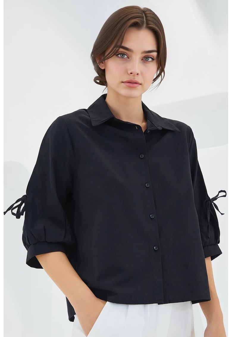 Camasa dama BDART - maneci bufante - negru - bumbac