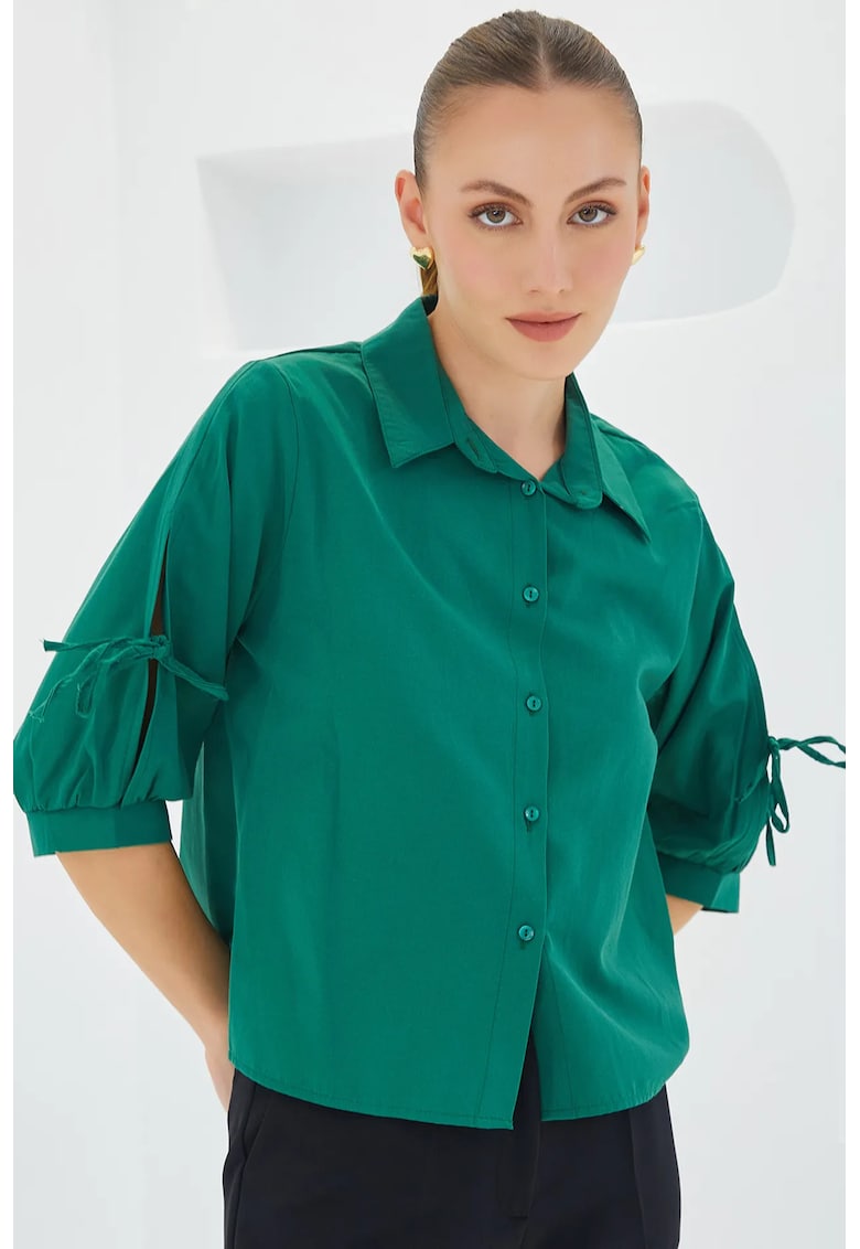 Camasa dama BDART - maneci bufante - verde - bumbac