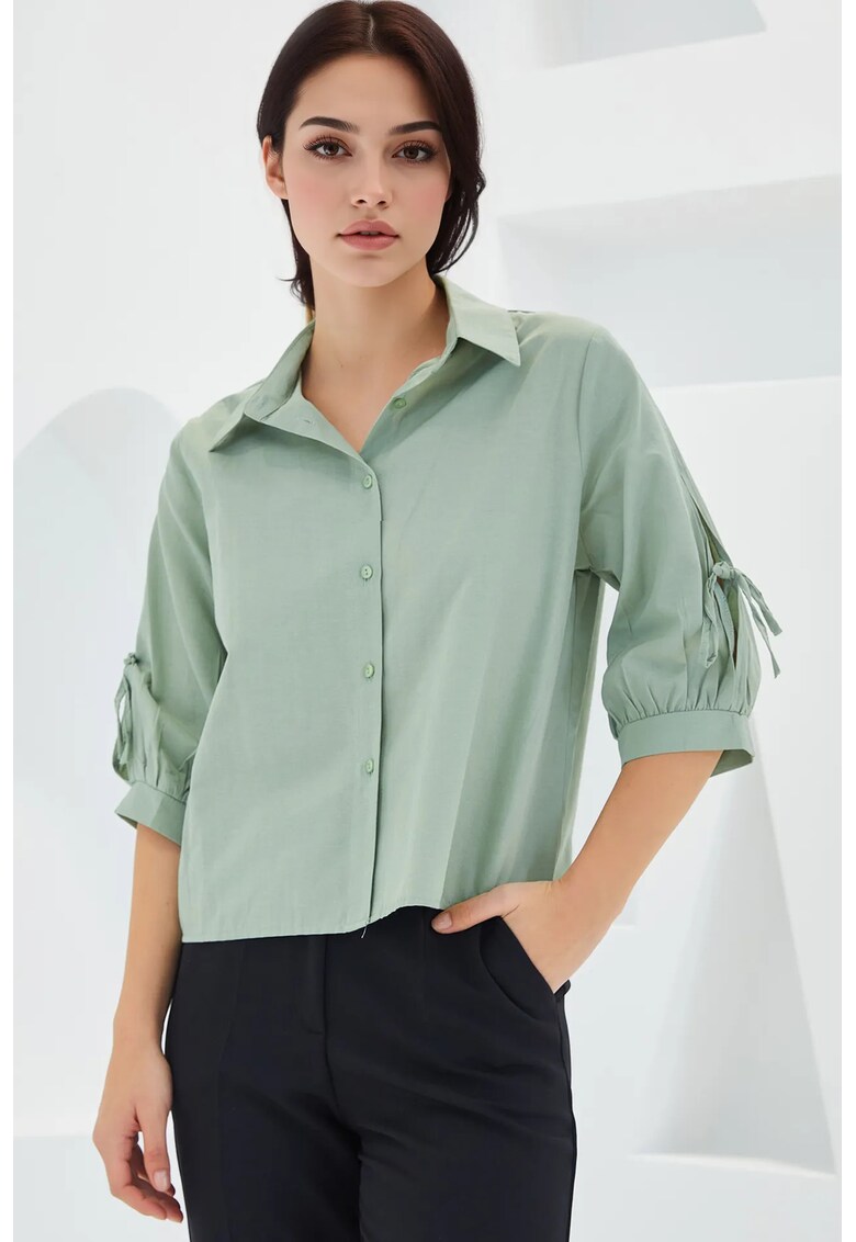 Camasa dama BDART - maneci bufante - verde deschis - bumbac